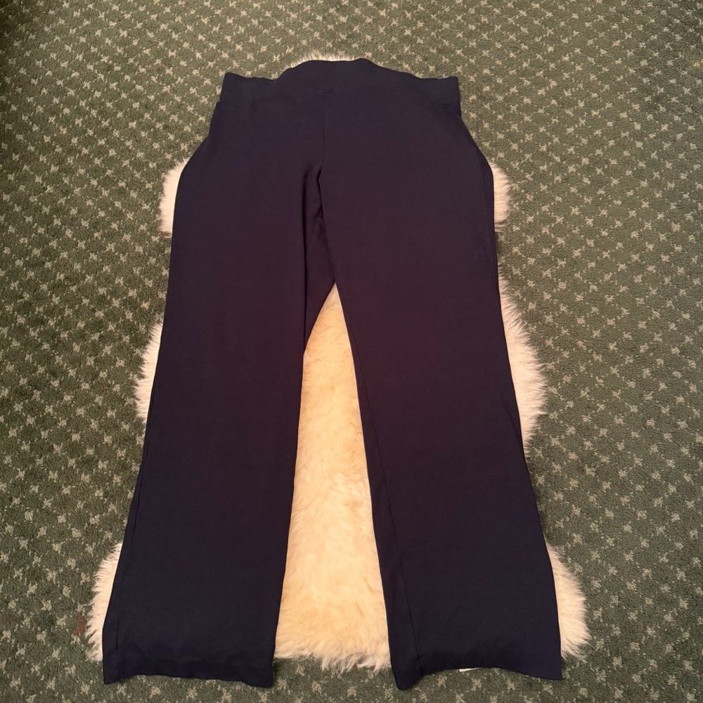 Eileen Fisher Navy Blue Nylon Blend Stretch Jersey Straight Leg Pant